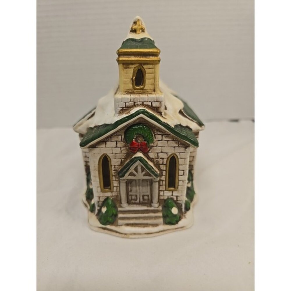 Vintage Homco‎ 8952 St Johns Church House Ceramic Christmas Village Decor
